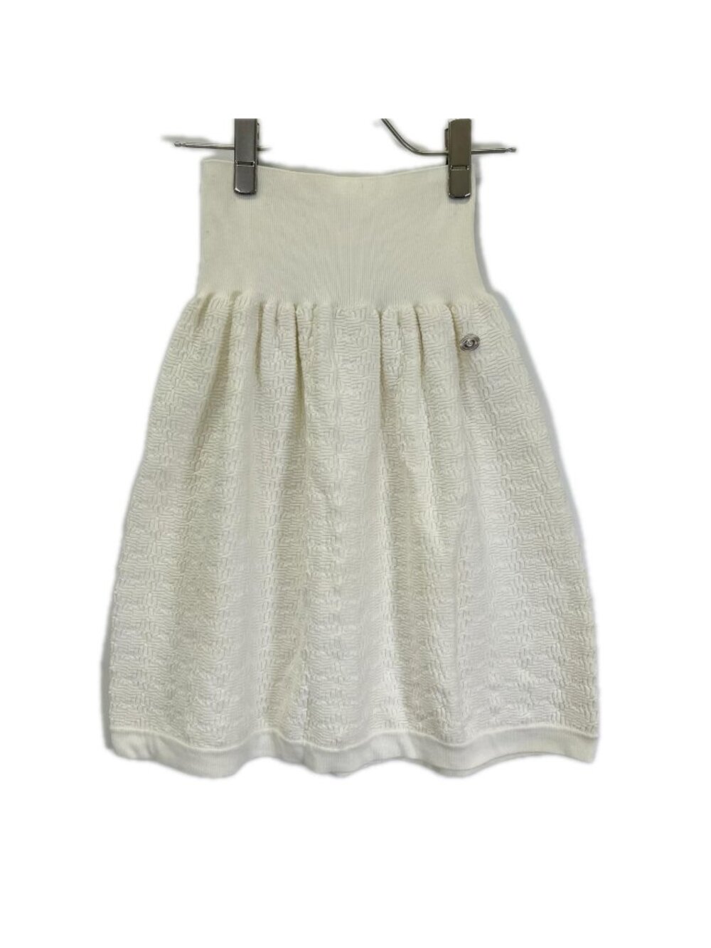 Chanel White CC Logo High Waist Knit Skirt 36